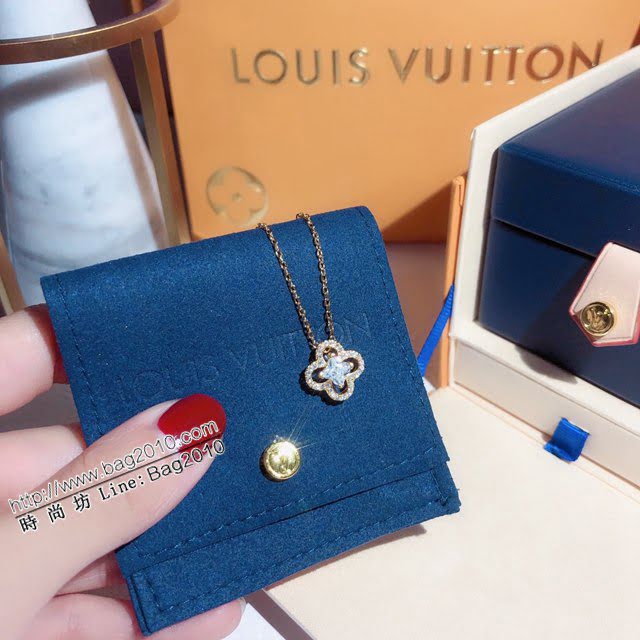 Louis Vuitton純銀飾品 路易威登四葉花項鏈 LV女士花朵滿鑽鎖骨鏈  zglv2190